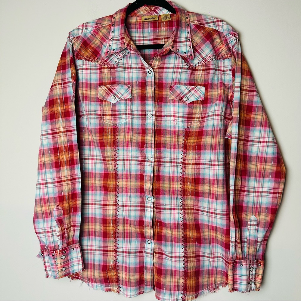 Wrangler’s Square Pearl Snap Button Long Sleeve Shirt  XXL‎ Women Plaid.C129